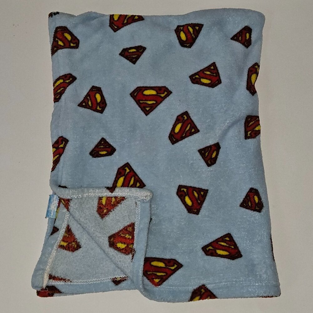 Superman Logo Symbol Blue Fleece Baby Blanket 28x37 DC Superhero Super Friends